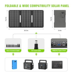 Portable Solar Generator with Panel, 24000mAh Portable Power Station with 30W Solar Panel, Lithium Battery Power 110V/88Wh AC, DC, USB QC3.0 for Home Camping Emergency Backup