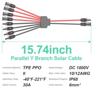 Maoligo Solar Connectors Cable for 4 Solar Panels, Parallel 10AWG Solar Panel Connectors Y Branch Adapter Tool-free (FMMMM/MFFFF)