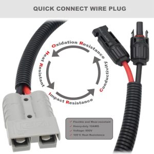 COMeap Solar Panel Connector for Anderson 10AWG, Compatible with MC-4 to 50A/600V Anderson Adapter Plug Charge Extension Cable for Solar Generator Inverter Battery Pack Charger Kit 1.34ft(0.41m)