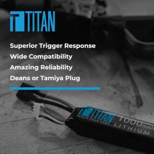 Titan Lithium Polymer (LiPo) Airsoft Battery | 1000mAh 11.1v Stick- T-Plug(Deans) | Fast Trigger Response | Made in The USA