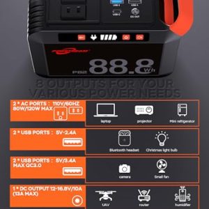 POWSTREAM Portable Power Station 88Wh Camping Generators, 80W Lithium Ion Battery Pack Power Bank with 2 AC Outlet, DC, 4 USB Ports with 2 QC3.0, Type C for Home Trip Blackout Emergency Power Outage