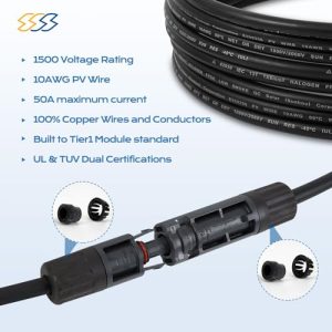 Solar Super Sonic 10AWG Solar Extension Cable - UV Resistant Outdoor Solar Panel Cables with Male and Female Connectors - Home, RV & Outdoor Solar Systems - 10ft/20ft/30ft Black (10FT, One Piece)