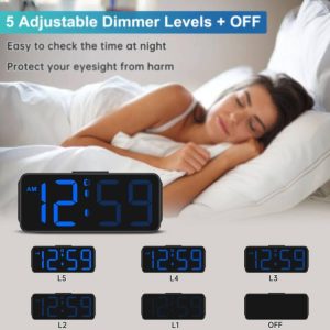 Peakeep Small Digital Alarm Clock for Bedrooms Bedside - Plug in Electric Clock Large Big Numbers Display with Battery Backup for Desk Table, 6 Dimmers, 5 Adjustable Alarm Volumes(Blue)