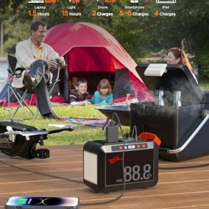 POWSTREAM Portable Power Station 88Wh Camping Generators, 80W Lithium Ion Battery Pack Power Bank with 2 AC Outlet, DC, 4 USB Ports with 2 QC3.0, Type C for Home Trip Blackout Emergency Power Outage