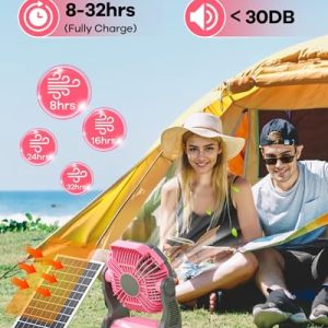 Art In Real 10400mAh Solar Fan, Camping Fan with 7W Solar Panel, Rechargeable Solar Powered Fan with LED Lantern,Portable Battery Operated Fan for Travel Picnic, Barbecue, Fishing,Outdoor＆Indoor