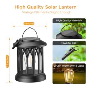 WdtPro Solar Lanterns Outdoor Hanging 4 Pack, Upgraded Bright Solar Lantern Lights Outdoor Waterproof, Solar Powered Lantern Over 12Hrs Solar Lights for Outside Garden Yard Patio Decor (Warm Light)