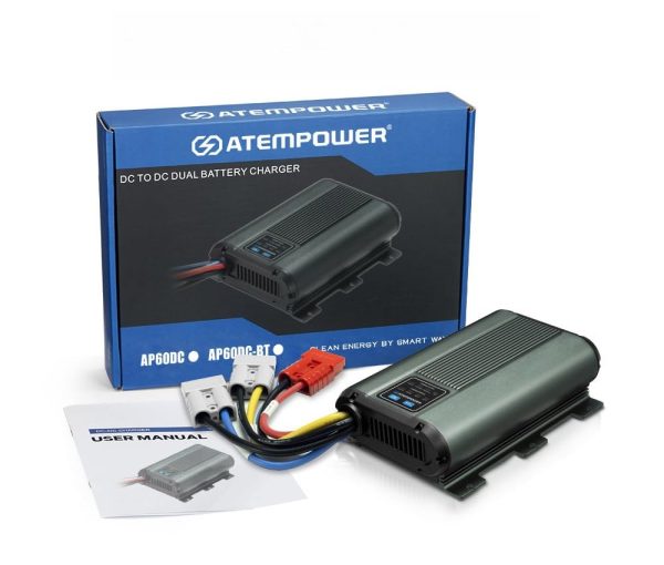 ATEM POWER 60A DC to DC Battery Charger with Anderson Plug Solar Input MPPT for AGM, Gel, Calcium, Lead Acid, LiFePO4 Batteries of 4WDs, RVs, Campers, Trailers Multi-Protection On-Board Charger