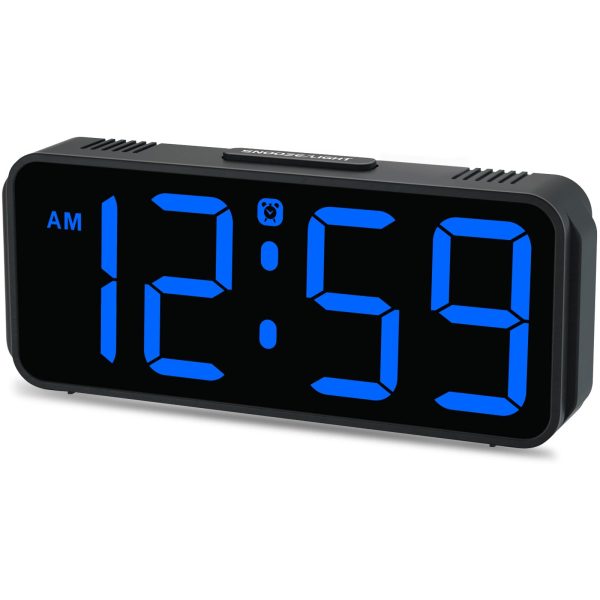 Peakeep Small Digital Alarm Clock for Bedrooms Bedside - Plug in Electric Clock Large Big Numbers Display with Battery Backup for Desk Table, 6 Dimmers, 5 Adjustable Alarm Volumes(Blue)