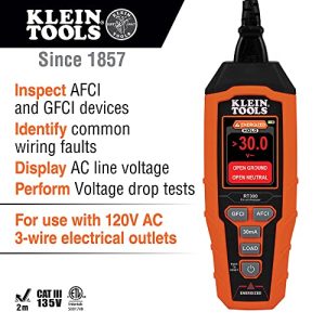 Klein Tools RT390 Circuit Analyzer with Large LCD, Identifies Wiring Faults, GFCI and AFCI Tester, Voltage Drop, Displays Trip Time