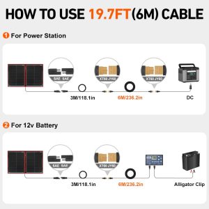 DOKIO XT60 Extension Cable 19.7 ft (6 m) for Flex Solar Panel Extension Setup with Male and Female Connectors