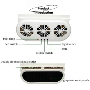 Solar Ventilation Fan for Car,Car Solar Powered Fan,Car Window Exhaust Fan With Three Air Outlet,Solar Power Car Window Fan,Solar Car Window Vent Fan for Most Models of Cars,White