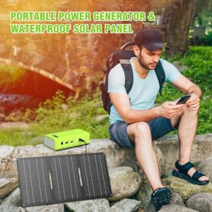 Portable Solar Generator with Panel, 24000mAh Portable Power Station with 30W Solar Panel, Lithium Battery Power 110V/88Wh AC, DC, USB QC3.0 for Home Camping Emergency Backup