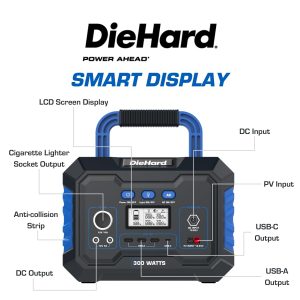 DieHard Portable Power Station 300-Watt (600-Watt Peak) 288.6Wh - Quiet Solar Generator, Lightweight Solution for Home Backup, Weather Emergencies, Outdoor Recreation, Jobsite and more