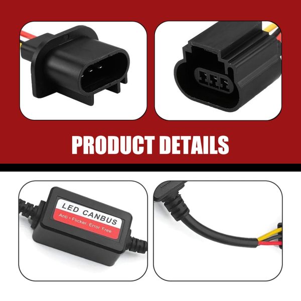 yvshy 2 PCS Car LED Light Canbus Decoder, H13/9008 High Power LED Light Decoder Driver Adaptor, Error Code Canceler, Universal Car Accessories Anti Flicker Harness (Black)