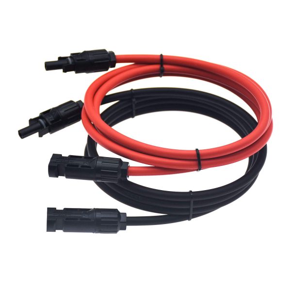 1 Pair Black + Red 10AWG(6mm²) Solar Panel Extension Cable Wire Connectors Solar Adaptor Cable with Female and Male Connectors (5 FT-2)