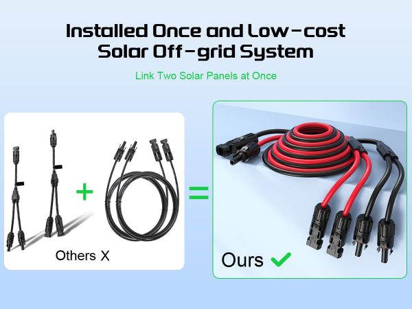 Bateria Power 30A Y-Branch Solar Connectors 20FT 12AWG Extension Cable, Solar Cable Parallel Adaptor Solar Panel Wire in Pair with Female and Male Connectors for Solar Panel (1*M/FF+1*F/MM)