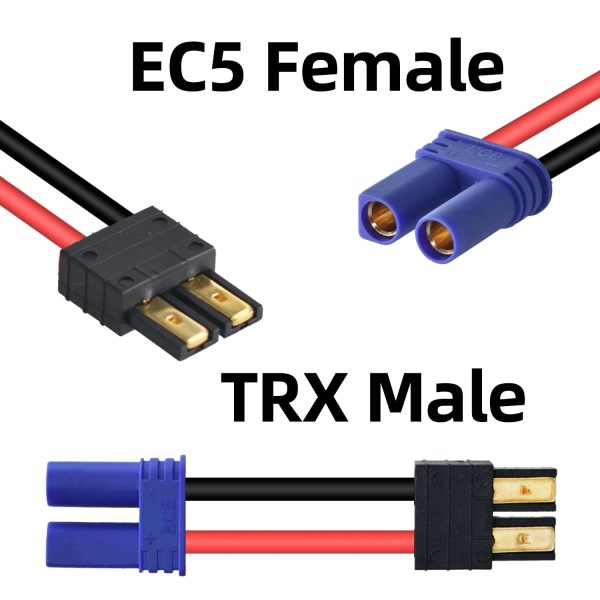 BABUVYA EC5 to TR Adapter,TR to EC5 Connector with 1.57inch Wires RC LiPo Battery Connectors (TR to EC5)