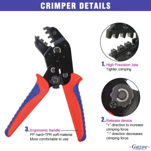 Gazoe Solar PV Panel Crimping Tool Kit with Crimper Stripper and 10 Pairs Solar Connectors and 1Pair Solar Connector Spanner Wrench, Solar Crimper Tool works for AWG14-10,2.5/4/6mm²