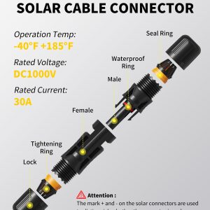 10 PCS Solar Connectors Kit IP68 Waterproof Male/Female Solar Panel Cable Connectors (5 Pairs Solar Panel Connectors)