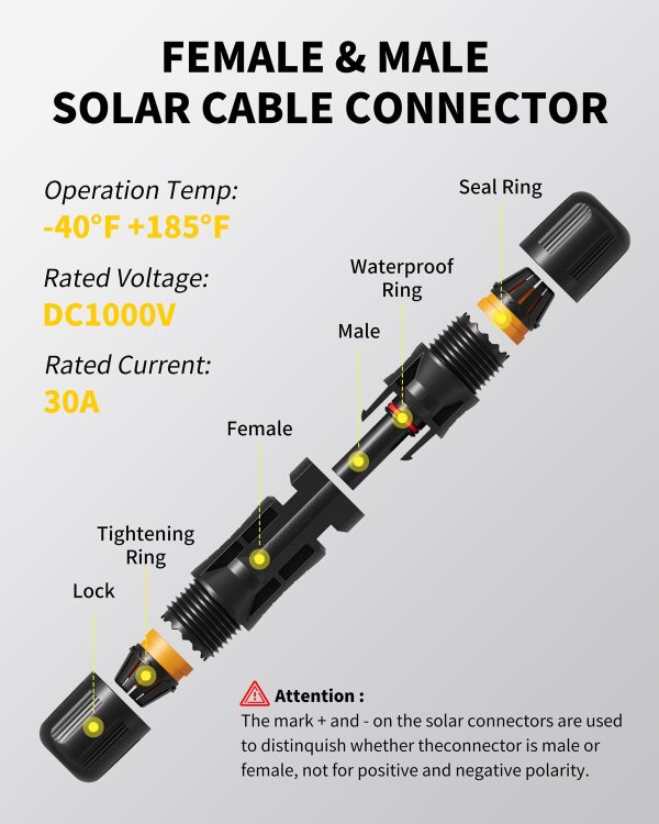 10 PCS Solar Connectors Kit IP68 Waterproof Male/Female Solar Panel Cable Connectors (5 Pairs Solar Panel Connectors)