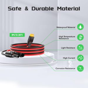 Bateria Power Solar to XT60 Charge Extension Cable 12AWG 3.3Ft Solar Connector to XT60 Adapter Cable for Solar Panel to LiFePO4 Battery RV Portable Power Station Solar Generator