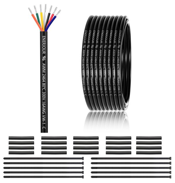 16 Gauge 7 Conductor Electrical Wire 50FT, UL 2464 16 AWG 7 Wire Cable Tinned Copper Stranded 16/7 Way Wire for Automotive Trailer Wire, Lighting, Solar Panel Cable, Extension Cable, Speaker etc.