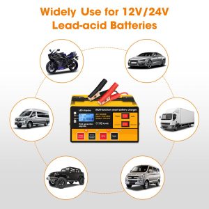 Car Battery Charger, Outerman 12V 24V Lead-Acid Battery Charger LCD Display Automatic Smart Battery Maintainer with Pulse Repair for Motorbike, Car, Boat, Lawn Mower (Orange Yellow)