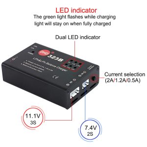 20W 2A 323B RC Battery Balance Charger for 2S 3S 7.4v 11.1v LiPo 6.6V 9.9V Life RC Battery Pack and RC Car Drone Truck Helicopter Airsoft Electric Water batteres