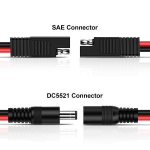 iGreely SAE Connectors SAE Plug to DC 5.5mm x 2.1mm Male 14AWG 2ft/60cm Adapters Cables with SAE Polarity Reverse Adapter for Automotive RV Solar Panel Male 2Ft