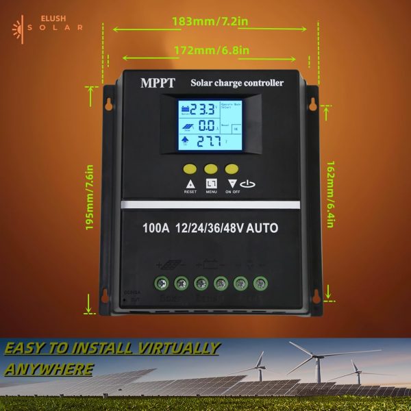 100A MPPT Solar Charge Controller 12V 24V 36V 48V LCD Display Battery Intelligent Regulator Max 100V Input Dual USB for Lead-Acid/Lithium (100A)