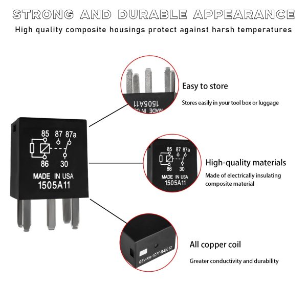 povtii 4PCS 5 Pin Power Relay, Multi Purpose Auto Fuel Pump Relay, Standard G8V-RH-1C7T-R-DC12 Standard Electrical System Electromechanical Relays for Car Motor, Car Accessories