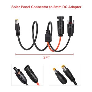 ELFCULB Solar Panel to DC 8MM Adapter,14AWG 2FT Solar Connector to DC 8MM Male Converter Cable with DC 5.5×2.5mm Converter for Portable Power Station Solar Generators