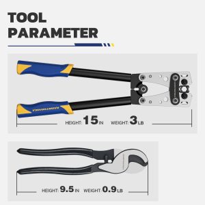 haisstronica Battery Cable Crimper Tool Kit for 8, 6, 4, 2, 1, 1/0 AWG Battery Terminals,Longer Handle Lug Crimping Tool with Cable Cutters and 32PCS Heavy Duty Wire Lugs,Heat Shrink Tubing