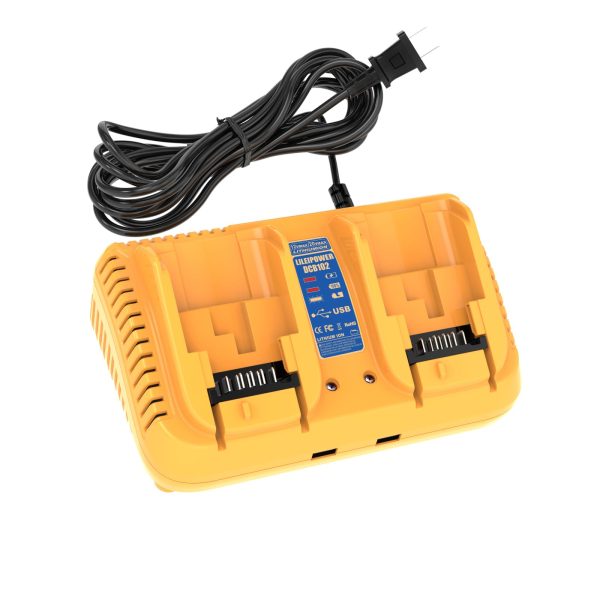 LILEIPOWER Replacement Battery Charger for Dewalt 20V Max Battery Charger,Compatible with Dewalt 12V/20V Li-ion Battery (Yellow, 【2-Port】 Charger)