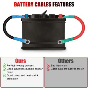 Linkstyle 6 AWG Battery Cables, 6pcs 30CM/12inch Battery Inverter Cables Set,12V 6 Gauge Marine Battery Cables with 5/16" Tinned Copper Lugs