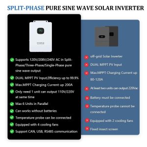 Y&H 10KW 48V Solar Inverter 120V/240V Single-Phase/Phase-Split Off-Grid Hybrid Inverter,UL1741 with 200A MPPT Controller,Supports Parallel-Capable,Pure Sine Wave Solar Inverter,Supports Batteryless