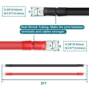 ZONBANG 8 AWG Battery Cable, 2 PCS Battery Cables with Terminals, Battery Cable Wire with 3/8 inch Terminals, Copper Marine Battery Cables, 2FT