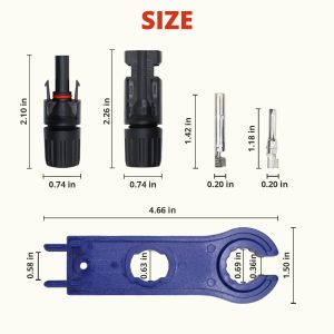 TOMSHIELE Solar Panel mc-4 connectors IP67 Waterproof for Solar Panel Cable Assembly and Installation, Solar connectors mc4-12PCS Male/Female 6 Pairs with 1 Pair of spanners