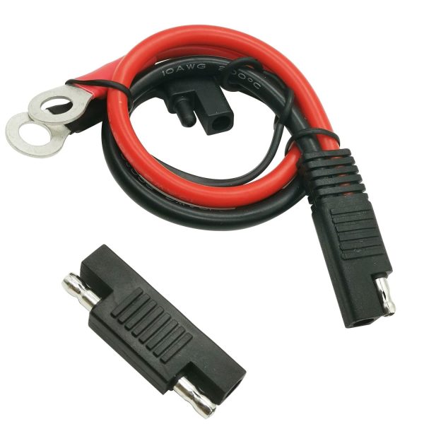 OUQYLG SAE Battery Charging Cable 10AWG SAE to O Ring Terminal Connectors Harness Wire, 2-Pin Quick Disconnect SAE Extension Wire for Solar Panel Motorcycle Etc with 1 SAE Polarity Reverse Connector