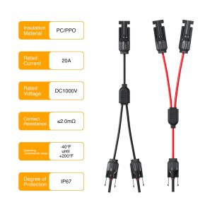 DaranEner Portable Power Station Solar Connectors, Y Branch Parallel PV Adapter Cable Wire, MC4 Solar Panel Connector(2*M/FF+2*F/MM)