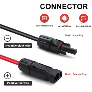 Feotech Twin Wire 5FT Solar Extension Cable - 10AWG(6mm²) Solar Panel Connector, with 2 Pairs-IP67-Male/Female Solar connectors for Outdoor Automotive RV Boat Marine Solar Panel- Black & Red