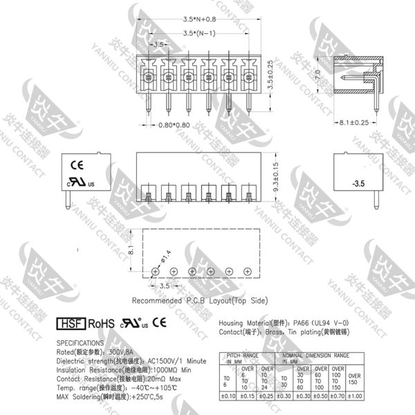 YANIUTC 3.5mm Pitch 4 Pin PCB Pluggable Terminal Block Male Connector Green Plug Header Degson 15EDGRC Dinkle ECH350R Phoenix Contact MC 1,5/4-G-3,5 1844236 (YN15EDGRC-3.5-4P * 50PCS)