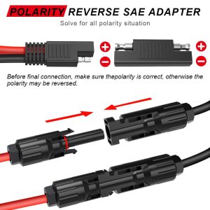 ELECTOP Solar Panel Connector Cable, 10AWG SAE Connector to Male & Female Solar Connectors PV Extension Cable Wire for RV Solar Panel DC Power Battery Charger with SAE Polarity Reverse Adapter