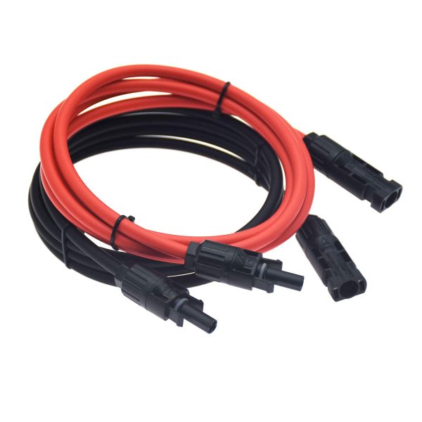 1 Pair Black + Red 10AWG(6mm²) Solar Panel Extension Cable Wire Connectors Solar Adaptor Cable with Female and Male Connectors (5 FT-2)