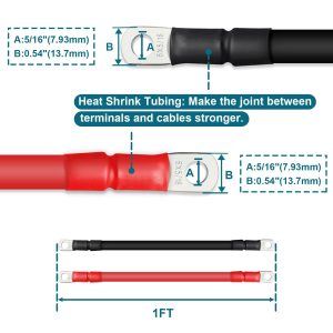 ZONBANG 6 AWG Battery Cable, 2 PCS Battery Cables with Terminals, Battery Cable Wire with 5/16 inch Terminals, Copper Marine Battery Cables, 1FT