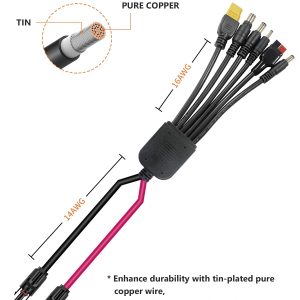 NEOQOQO 6 in 1 Solar Panel Connectors Extension Cable, 14AWG Solar Panel Female and Male Connectors to XT60 Anderson 4 Different DC Adapter Cables for Solar Panel & Power Station