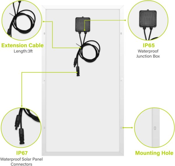 Newpowa 100W 12V Solar Panel Kit with 100W Rigid Solar Panel + NPC-46 Y Branch Connector M/FF + F/MM