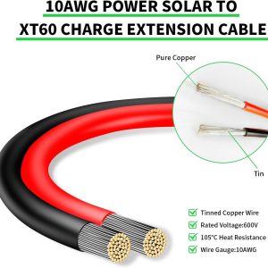 Solar Panel Connector to XT60 Connector Cable 50FT, 10AWG Solar to XT60 Charge Extension Cable XT60 (Plug Female) Cable for RV Folding Solar Panel, Portable Power Station, Solar Generator