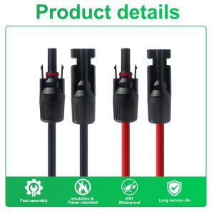 CNLonQcom Solar Panel Cable with PV Connectors, Red/Black, IP67 Waterproof, Pair (20FT 10AWG) for Efficient Solar Energy Systems