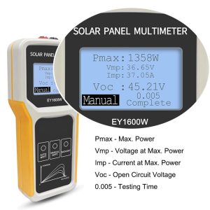 EY1600W Solar Panel Tester, Solar DC/AC Power Meter, Photovoltaic Panel Multimeter, Open Circuit Voltage Auto & Manual MPPT, Max. Power Point Power/Voltage/Current, Backlit LCD Display